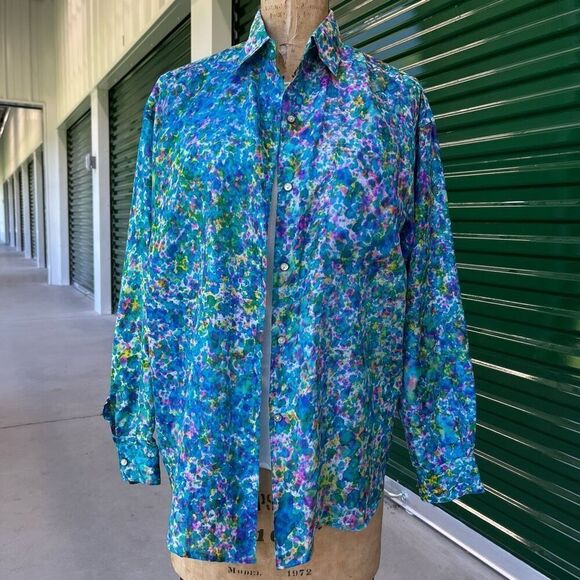 Vintage 1980s 1990s 100% Silk Sheer Splatter Dyed Oversized Blouse - M - Picture 5 of 10